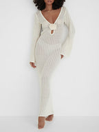 V Neck Backless Knit Beach Maxi Dress