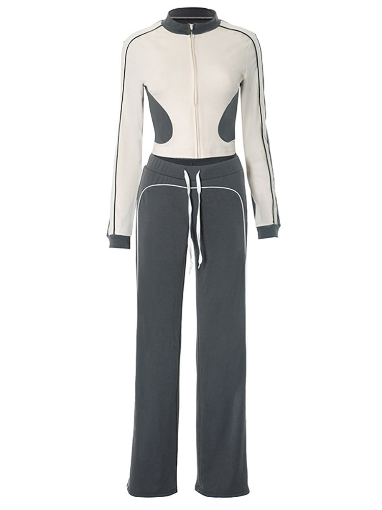 Stand Collar Slim Fit Jacket and Pants Set