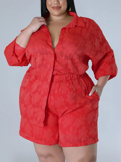 Plus Size Floral Top Shorts Set