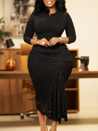 Elegant Lace Top Pencil Skirt Set