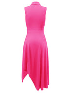 Vestido con vuelo y cintura ceñida con cuello tipo polo sin mangas 