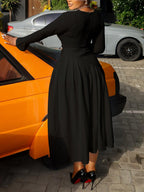 Plus Size V Neck Button Waist Maxi Dress