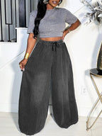 Drawstring Wide Leg Denim Pants