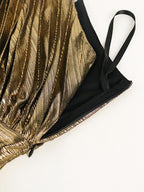 One-Shoulder Glitter Pleated Maxi Dress