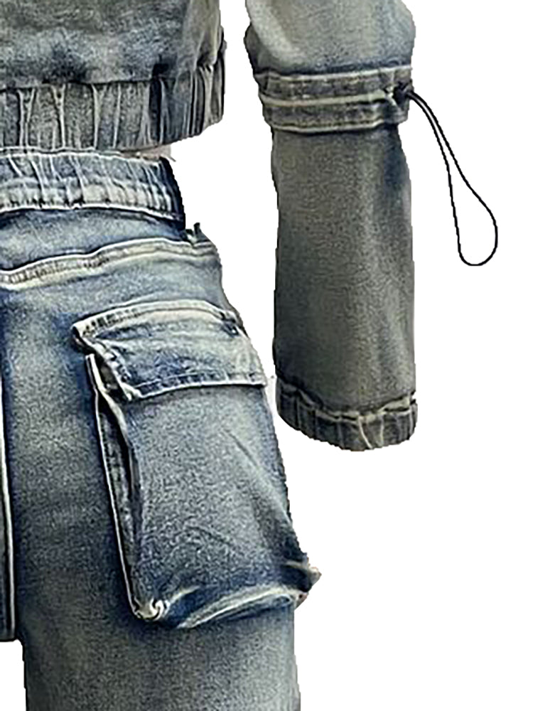 Two-Piece Multi-Pocket Denim Set