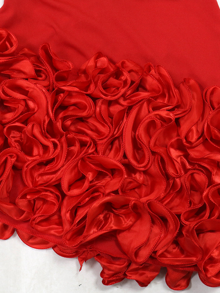 Spaghetti Strap Ruffle Asymmetrical Mini Dress