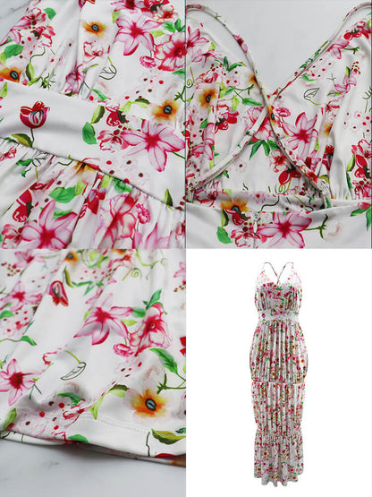 Vestidos largos sin espalda con estampado floral y tirantes finos