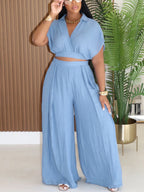 Solid Color Top Wide-Leg Pants Set