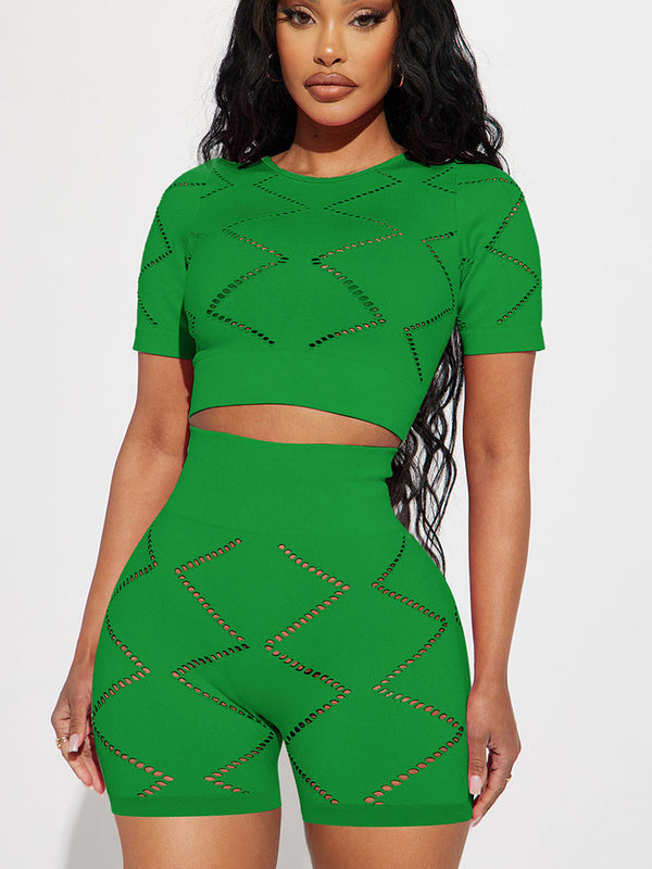 Two Piece Solid Crop Top & Shorts Set