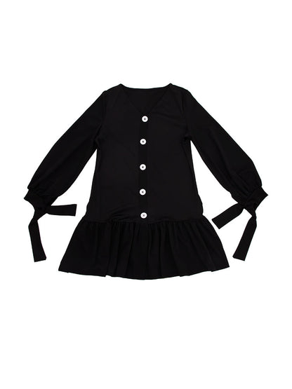 Minivestido de manga larga con botones fruncidos y cuello en V 