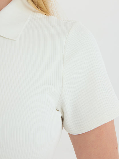 V-Neck Ribbed Striped Zipper Solid Color Mini Dress