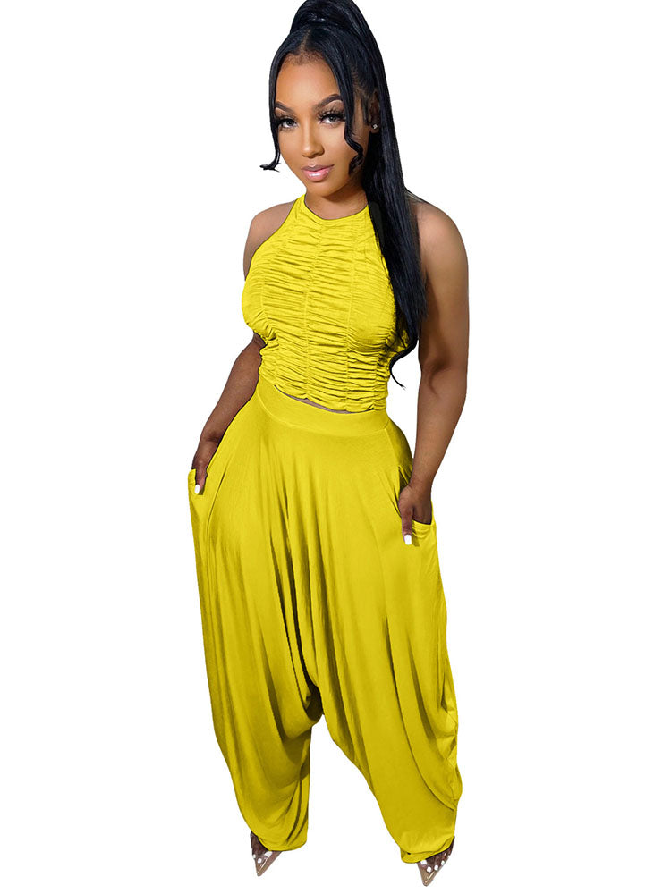 Two Piece Backless Crop Top Bloomers