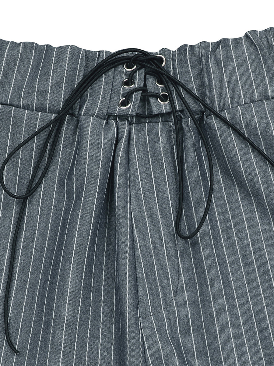 Striped Lace-Up Shirt Shorts Set