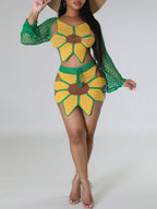 Crochet Sunflower Beach Skirt Set
