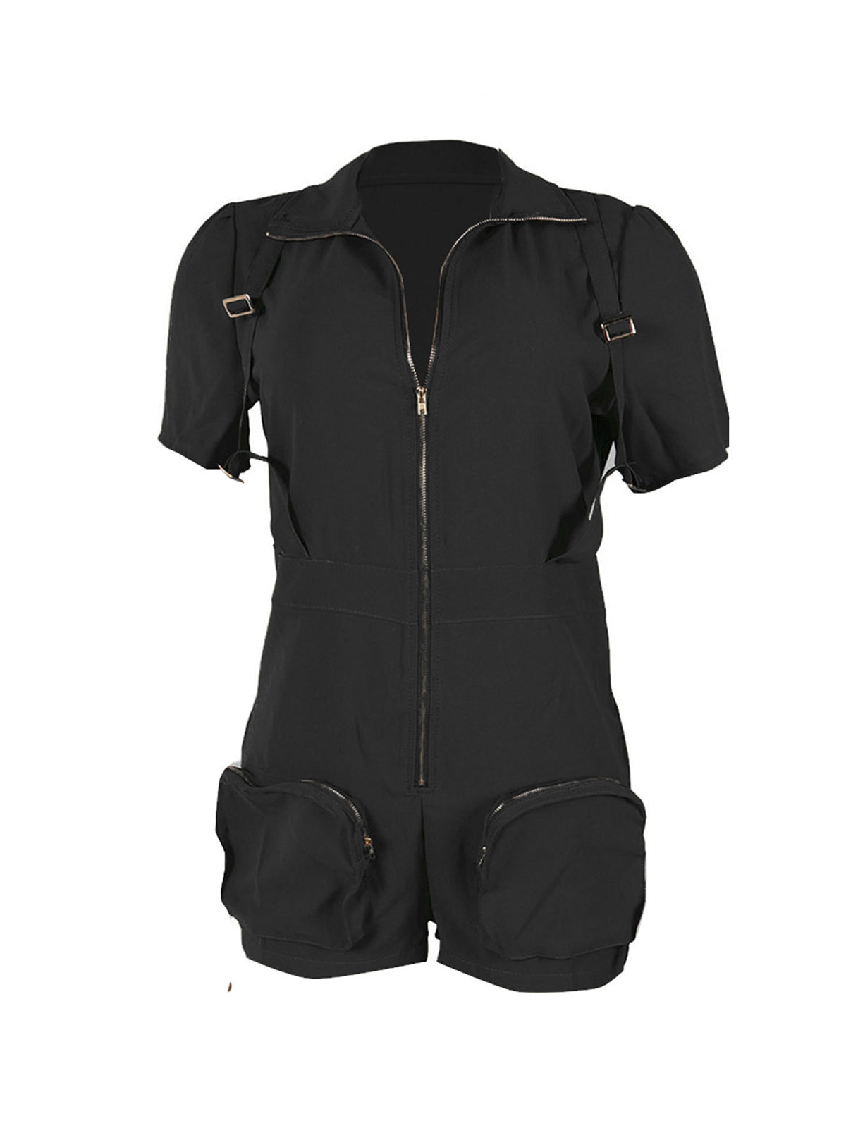 Short Sleeve Zip Utility Cargo Romper