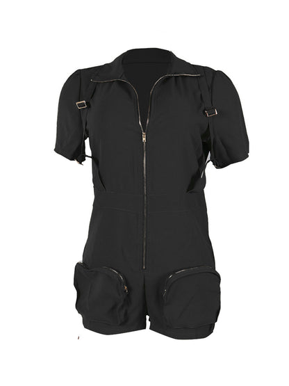 Short Sleeve Zip Utility Cargo Romper