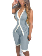 Button Down Tank Crop Top Shorts Sets