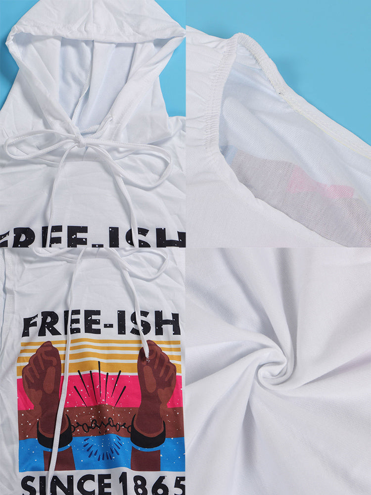 Sleeveless Letter Printed Bodycon  Hooded Top