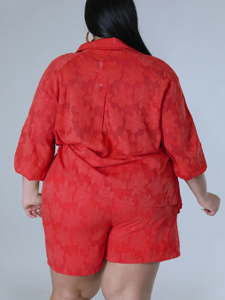 Plus Size Floral Top Shorts Set