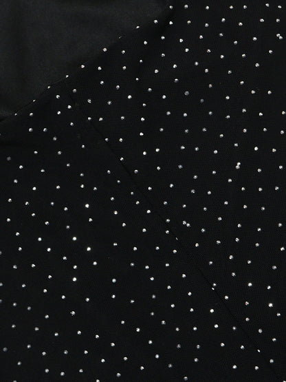 Strap Rhinestone Mesh Maxi Dress