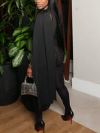 Draped Round Neck Cape Sleeve Romper