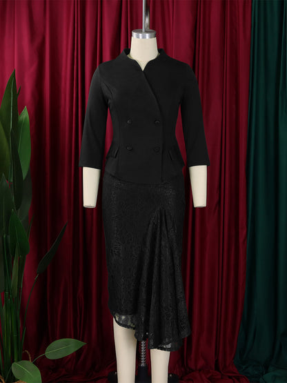 Elegant Lace Top Pencil Skirt Set