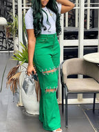 High Waist Distressed Chain Denim Pants