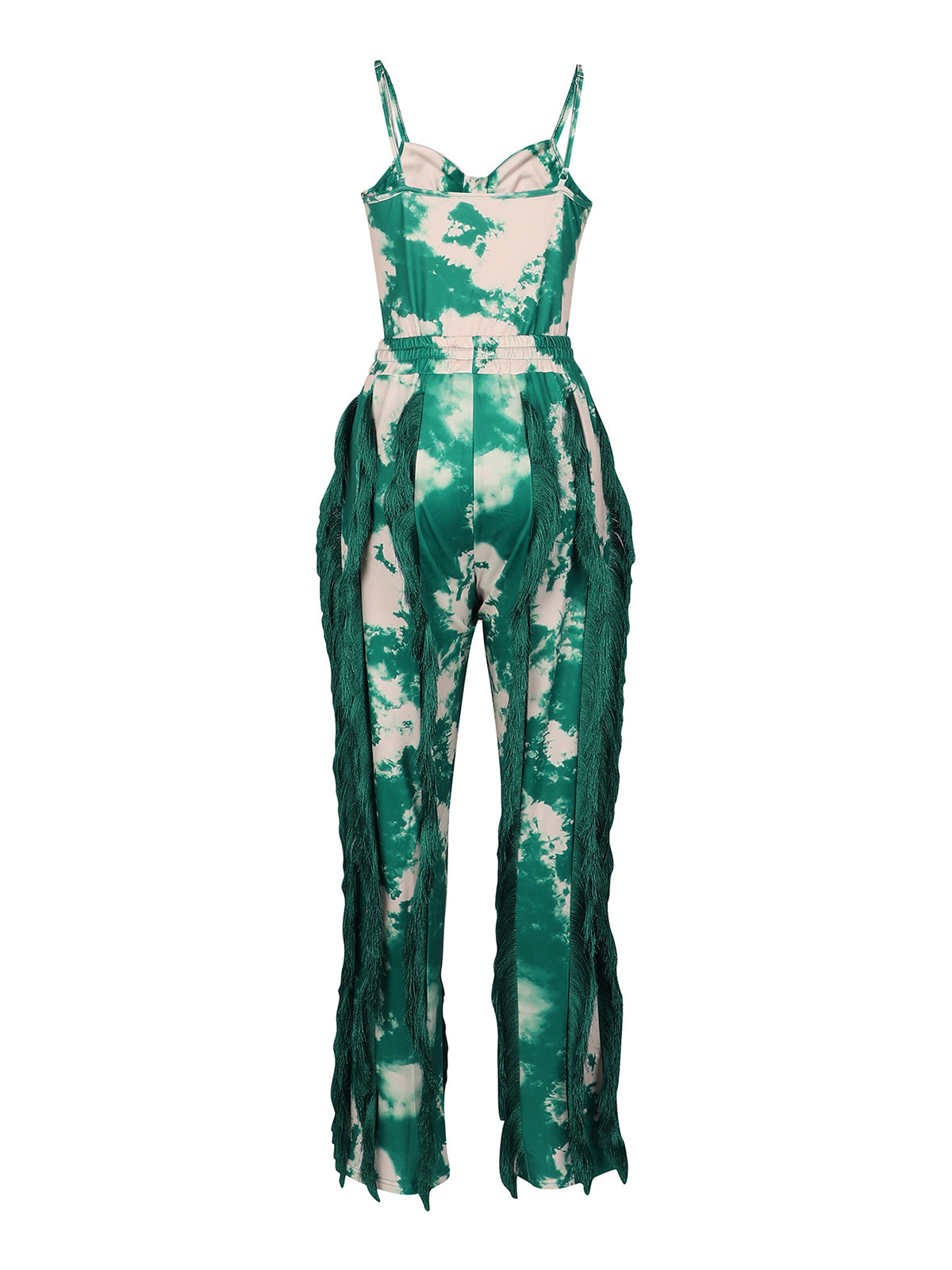 Tie Dye Fringe Cami Romper Pants Set