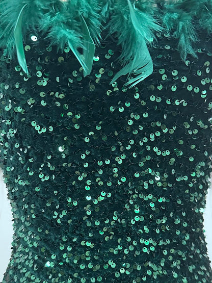 Sleeveless Feathers Sequin Party Mini Dress