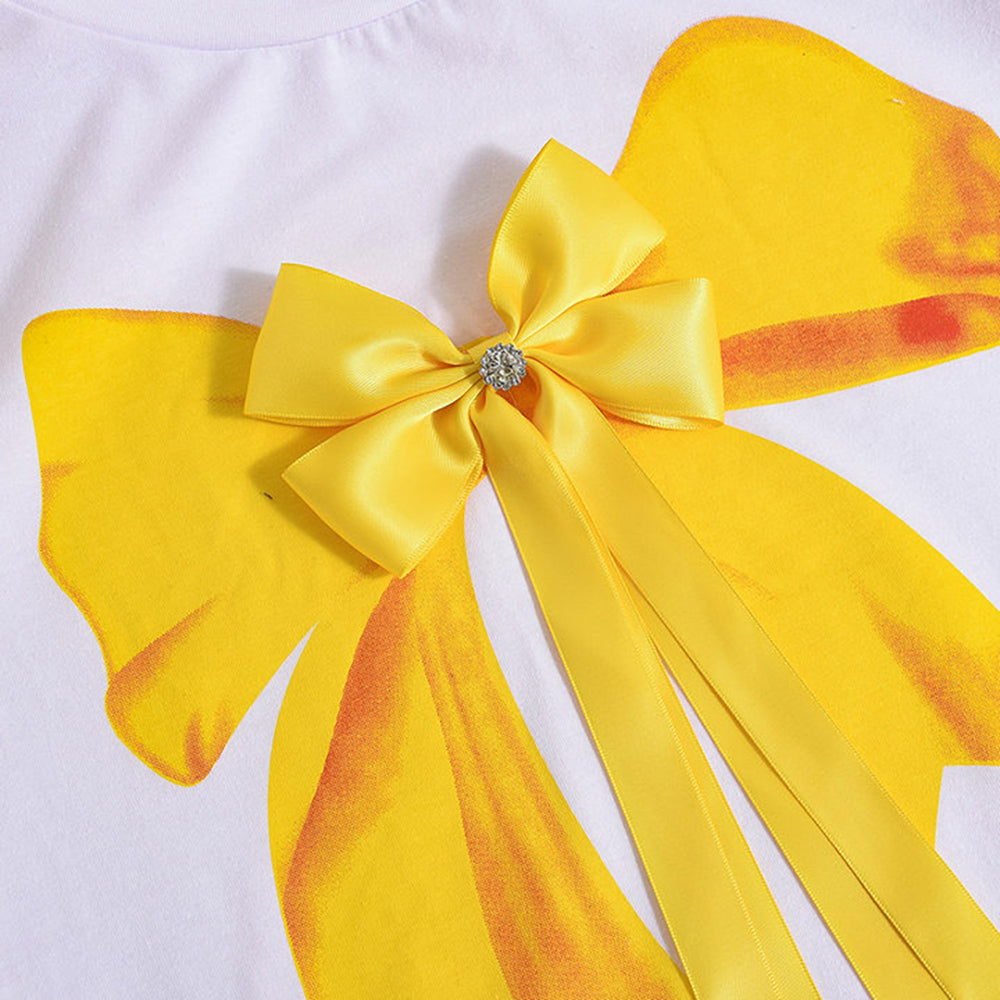 3D Butterfly Print Loose Top & Lace Shorts Set