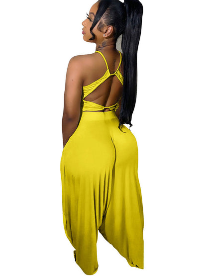 Two Piece Backless Crop Top Bloomers