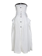Strapless Button Front Belted A-Line Maxi Dress