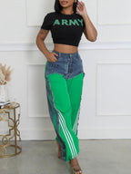 Stripe Patchwork Drawstring Denim Pants