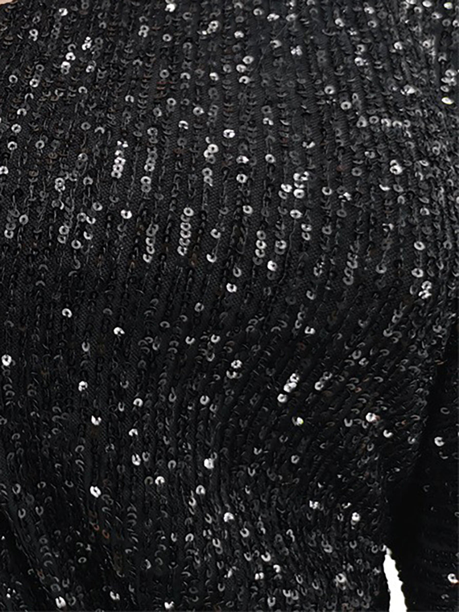 One-Shoulder Sequin Wrap Midi Dress