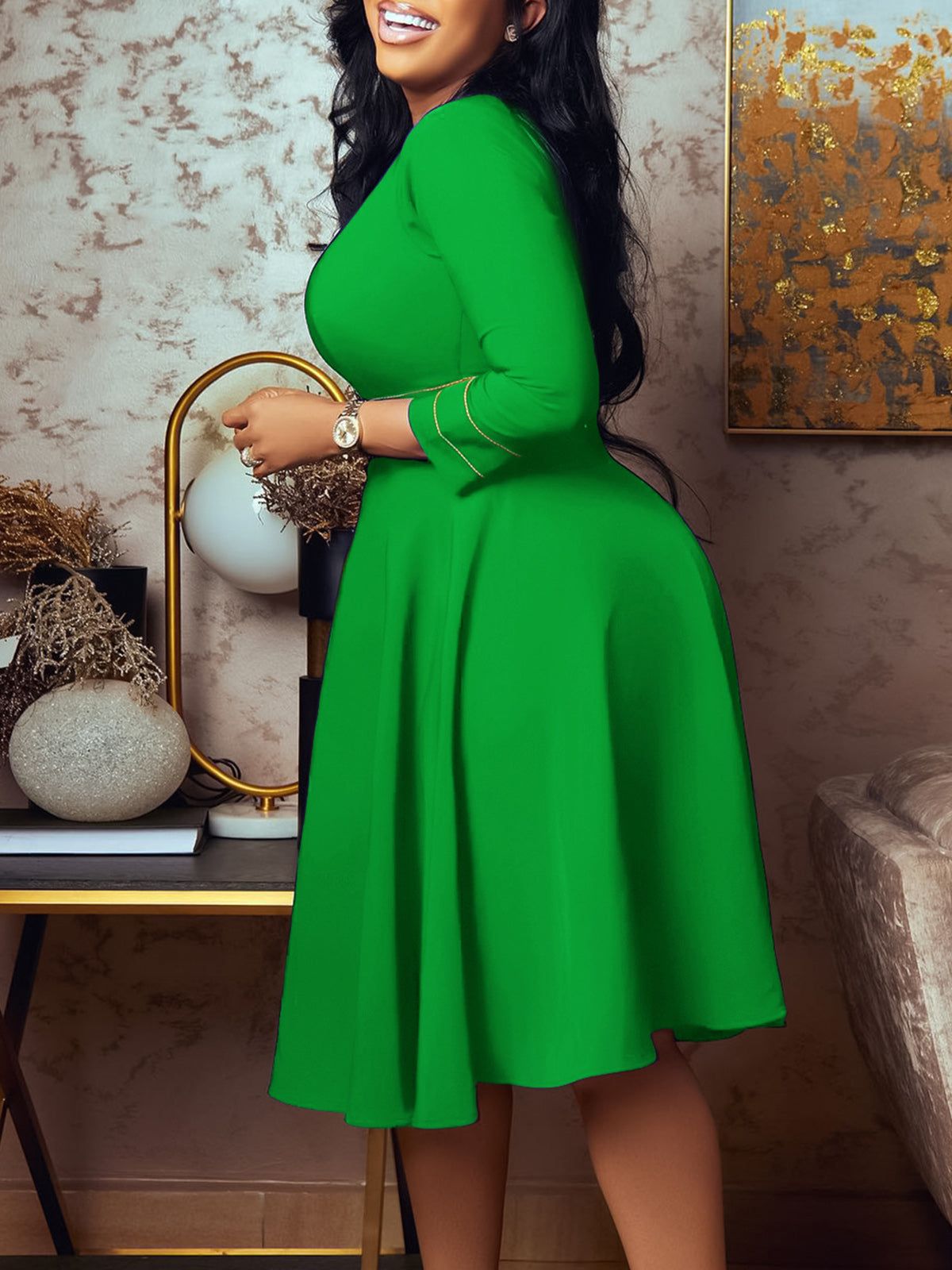 Plus Size Half Sleeve Stand Collar Dress