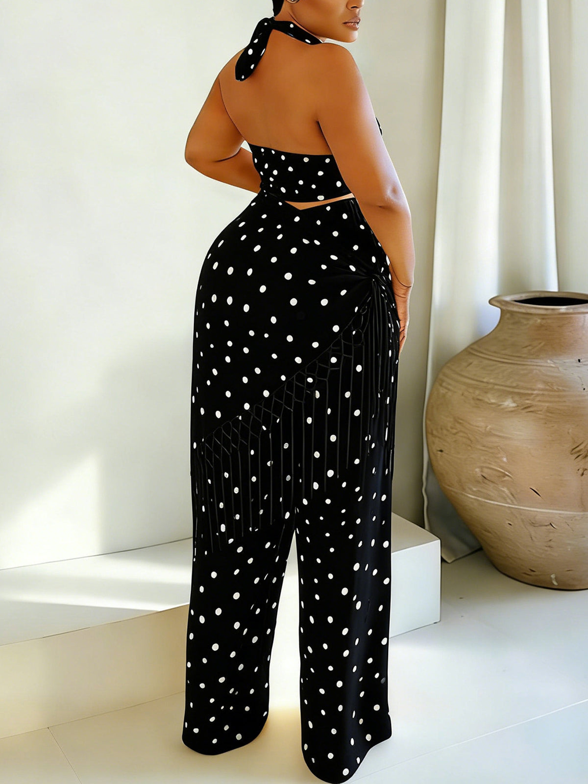 Polka Dot Halter Fringe Pants Set