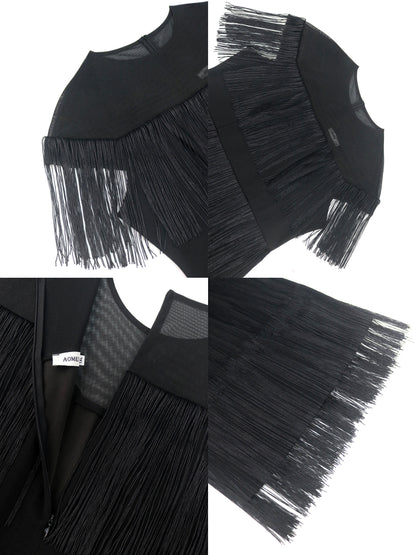 High-Waisted Fringe Tassel Belted Dress