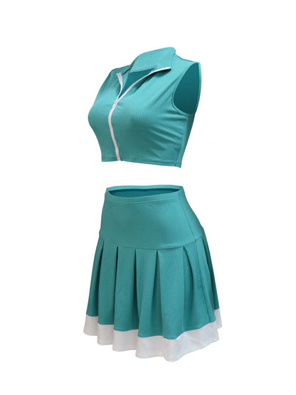 V-Neck Tank Top and Pleated Skirt Set