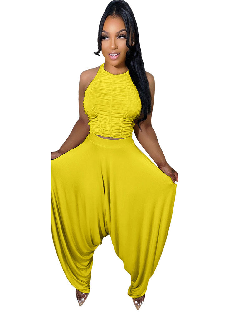 Two Piece Backless Crop Top Bloomers