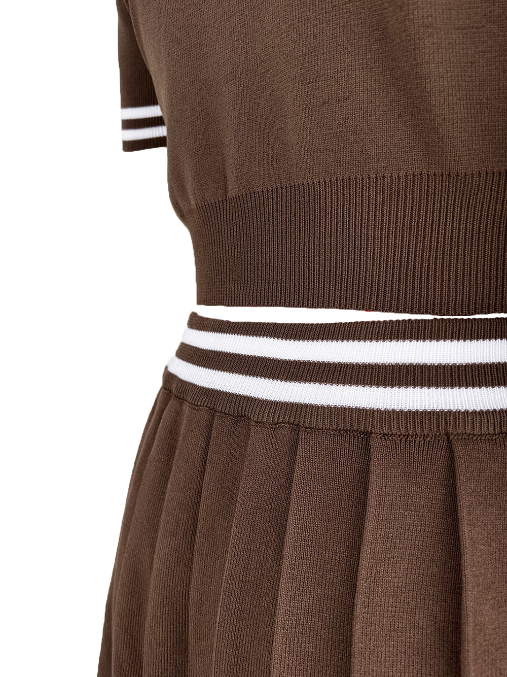 Stripe Knit Polo Crop Top Pleated Skirt Set