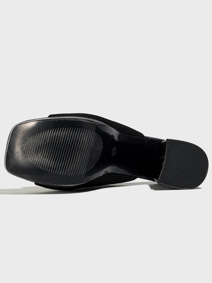 Peep-Toe Knit Platform Heels Slides