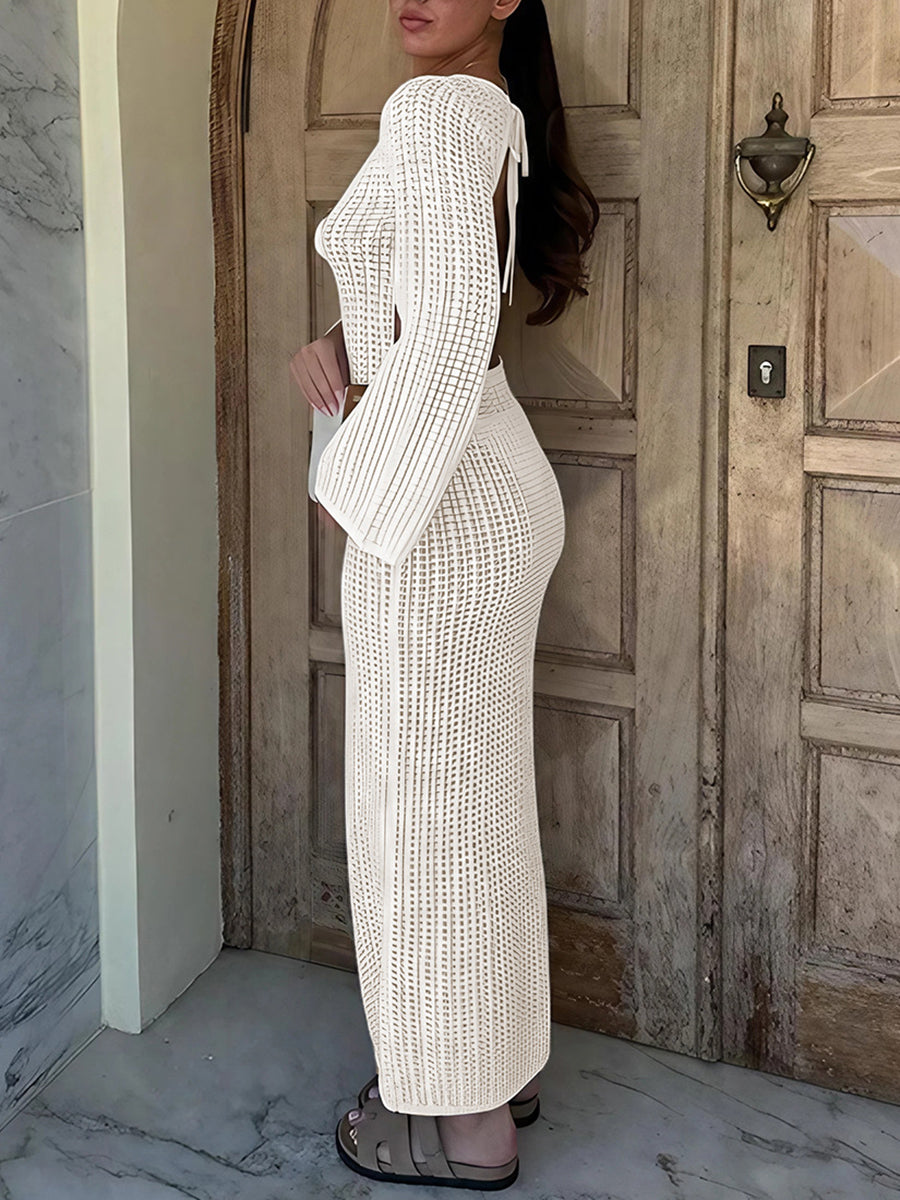 V Neck Backless Knit Beach Maxi Dress
