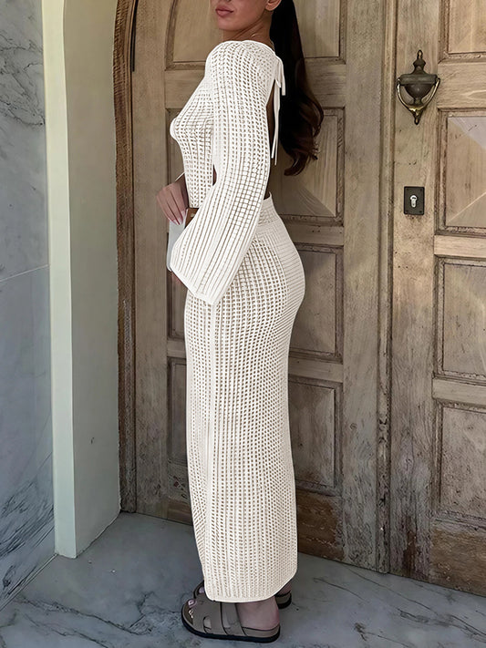 V Neck Backless Knit Beach Maxi Dress