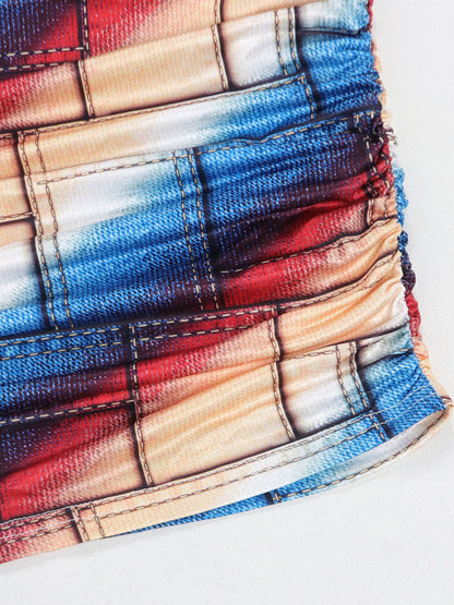 Printed Ruched Long-Sleeve Dress Set