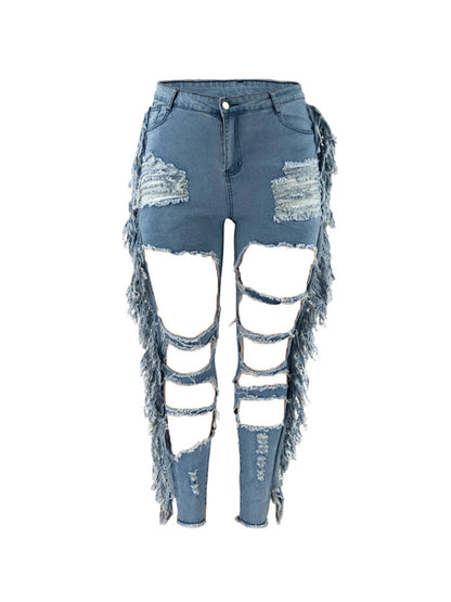 Plus Size Fringe Ripped Cutout Denim Jeans