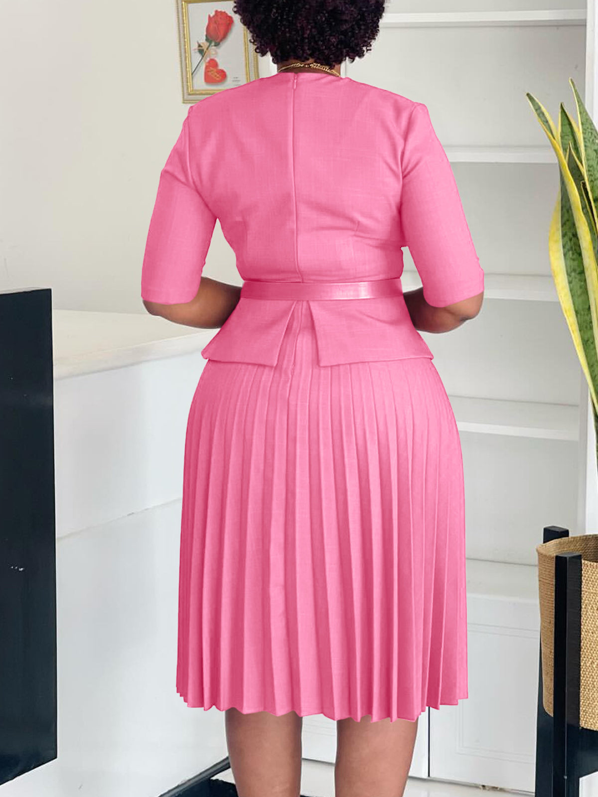 Belted Blazer Pleated Midi Dress