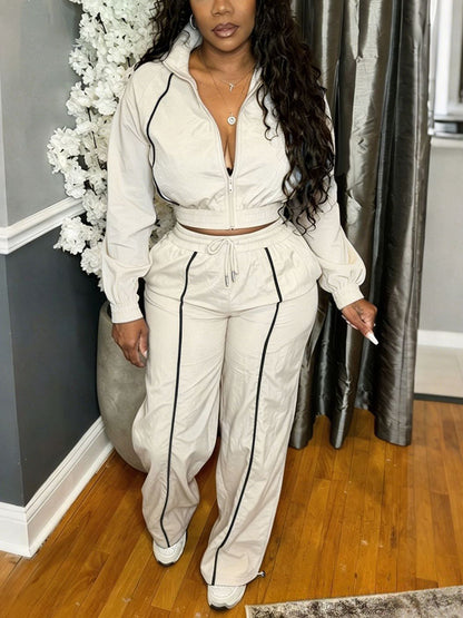 Striped Zip Jacket Pants Set