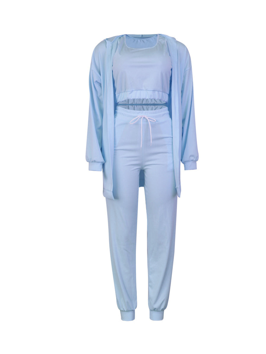 Three Piece Crop Top Jacket Jogger Set