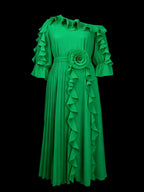 Ruffled Off-Shoulder Pleated Maxi Dress