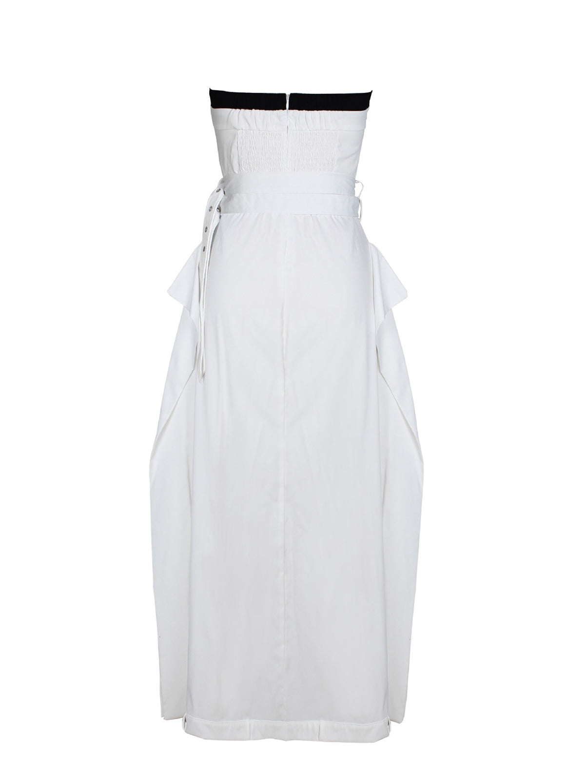 Strapless Button Front Belted A-Line Maxi Dress